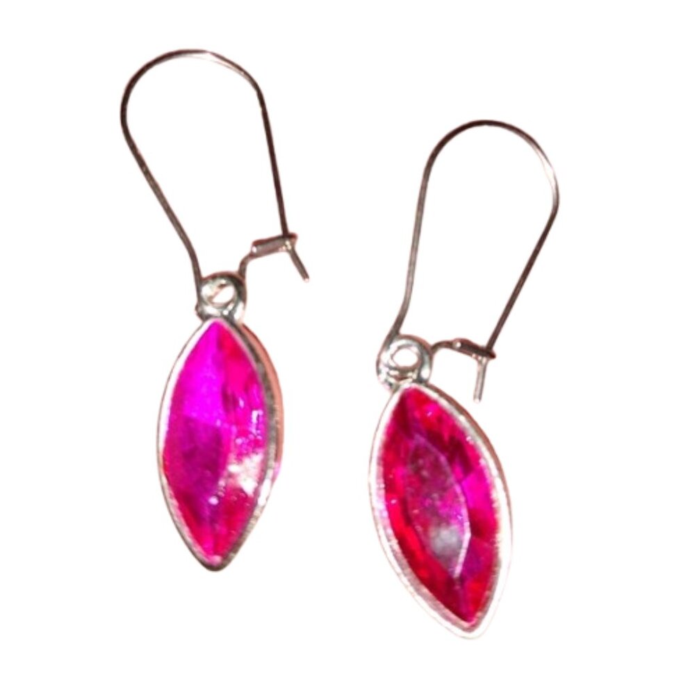 Fuchsia Marquis Sparkle Charm Earrings Dark Pink Rhinestone Minimalist Handmade
